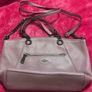 COACH‎ dusky rose purse w/ gunmetal chain accents.